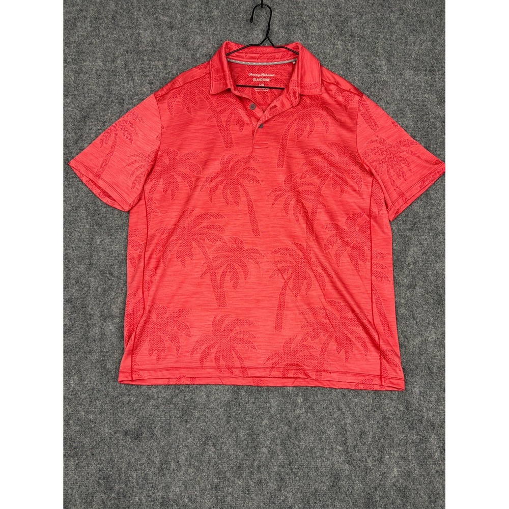 Tommy Bahama IslandZone Mens Large Red Palm Tree Jacquard Polo Shirt